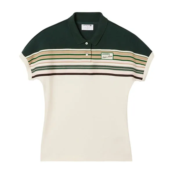 Áo Polo Nữ Lacoste Women's Made In France Slim Fit Striped Polo PH5291 51 PIB Màu Trắng Size 36