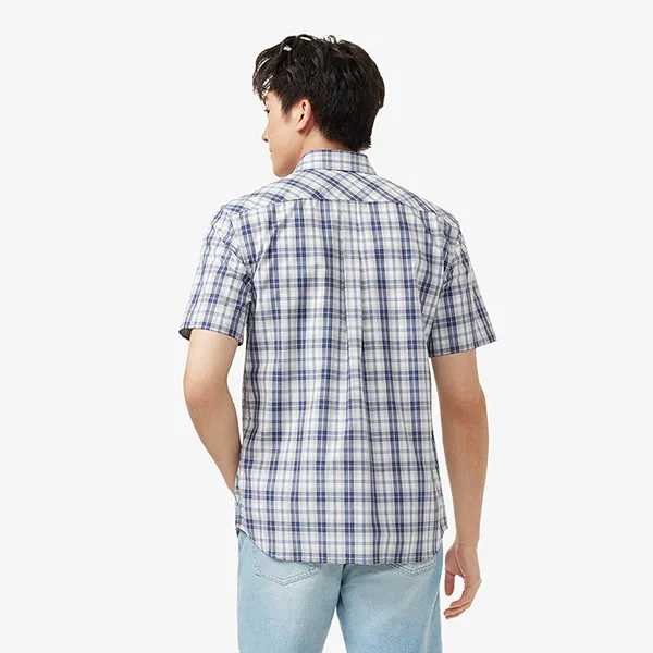 Áo Sơ Mi Cộc Tay Nam Lacoste Regular Fit Short Sleeved Shirt CH8343 - 6IE Màu Xanh/Trắng Size 39