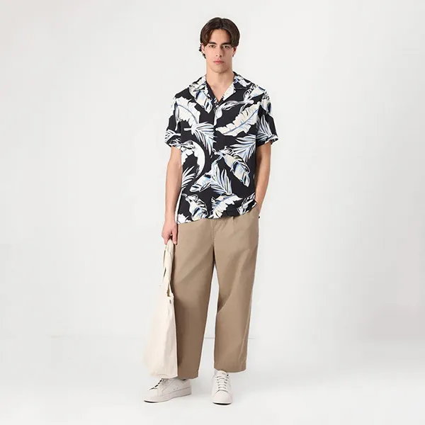 Áo Sơ Mi Cộc Tay Nam Tommy Hilfiger Lightweight Regular Fit Tropical Short Sleeve Shirt 39449 - 0GJ Màu Đen Size XS