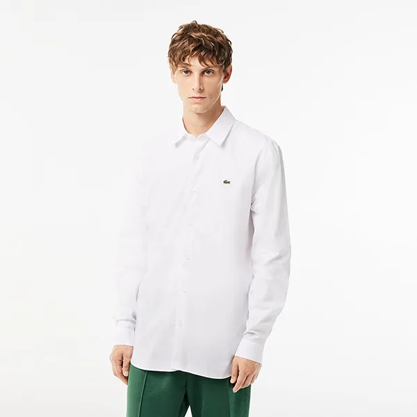 Áo Sơ Mi Dài Tay Nam Lacoste Slim Fit Shirt Made Of Stretch Poplin Fabric CH6282 001 Màu Trắng Size 39