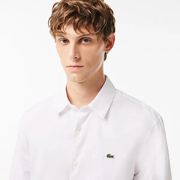 Áo Sơ Mi Dài Tay Nam Lacoste Slim Fit Shirt Made Of Stretch Poplin Fabric CH6282 001 Màu Trắng Size 39