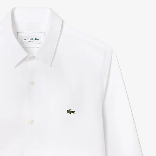 Áo Sơ Mi Dài Tay Nam Lacoste Slim Fit Shirt Made Of Stretch Poplin Fabric CH6282 001 Màu Trắng Size 39