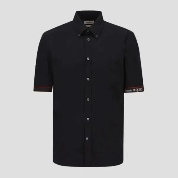 Áo Sơ Mi Nam Alexander Mcqueen Black Logo Strimmed 685496 QRN44 1000 Màu Đen Size 15