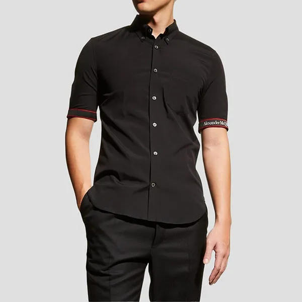 Áo Sơ Mi Nam Alexander Mcqueen Black Logo Strimmed 685496 QRN44 1000 Màu Đen Size 15