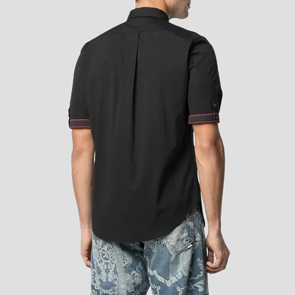 Áo Sơ Mi Nam Alexander Mcqueen Black Logo Strimmed 685496 QRN44 1000 Màu Đen Size 15