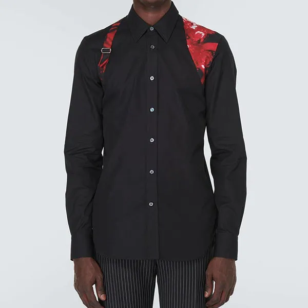 Áo Sơ Mi Nam Alexander Mcqueen Harness Cotton Poplin Shirt Màu Đen Size 15+