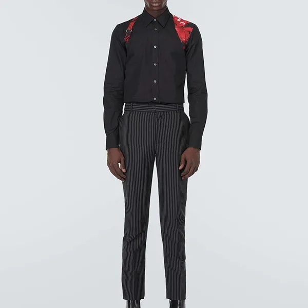 Áo Sơ Mi Nam Alexander Mcqueen Harness Cotton Poplin Shirt Màu Đen Size 15+