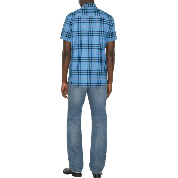 Áo Sơ Mi Nam Burberry SS23 Check Cotton Shirt Blue 80729351 Màu Xanh Blue Size XS