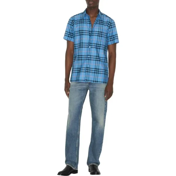 Áo Sơ Mi Nam Burberry SS23 Check Cotton Shirt Blue 80729351 Màu Xanh Blue Size XS