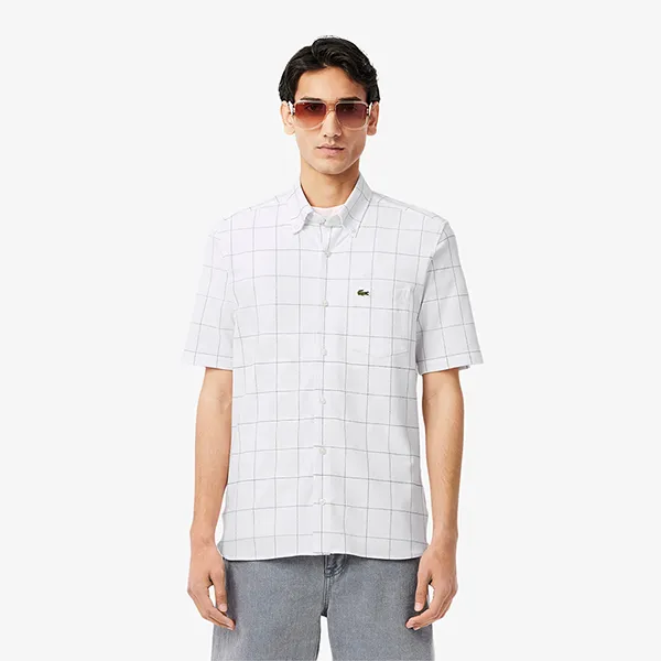 Áo Sơ Mi Nam Lacoste Men's Shirt With Large Plaid Pattern CH6415 - 031 Màu Trắng Size 41