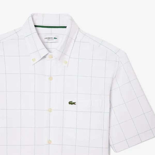 Áo Sơ Mi Nam Lacoste Men's Shirt With Large Plaid Pattern CH6415 HD9 Màu Xanh Green Size 38