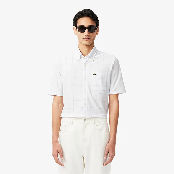 Áo Sơ Mi Nam Lacoste Men's Shirt With Large Plaid Pattern CH6415 HD9 Màu Xanh Green Size 38