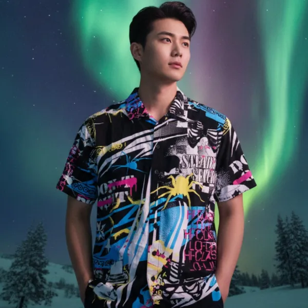 Áo Sơ Mi Nam Reason Clothing Black Shirt With Multiple Patterns SA-10 Phối Màu Size L