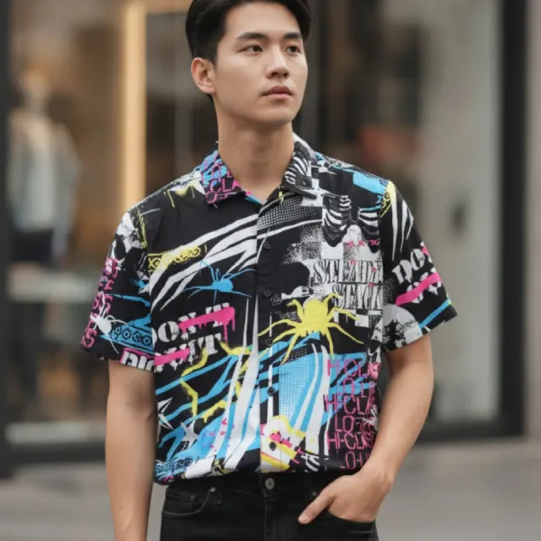 Áo Sơ Mi Nam Reason Clothing Black Shirt With Multiple Patterns SA-10 Phối Màu Size L