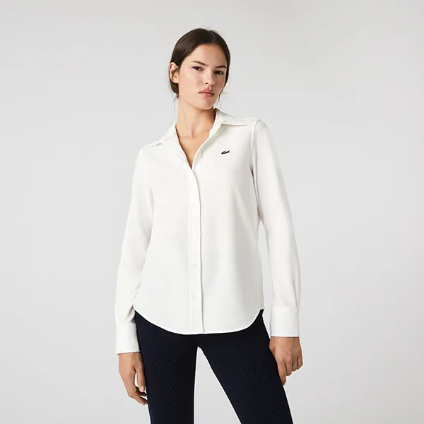 Áo Sơ Mi Nữ Lacoste Women's Cotton Shirt With French Collar CF1541-70V Màu Trắng Size 38