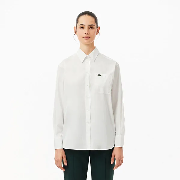 Áo Sơ Mi Nữ Lacoste Women's Oversized Poplin Shirt CF7706-70V Màu Trắng Size 38