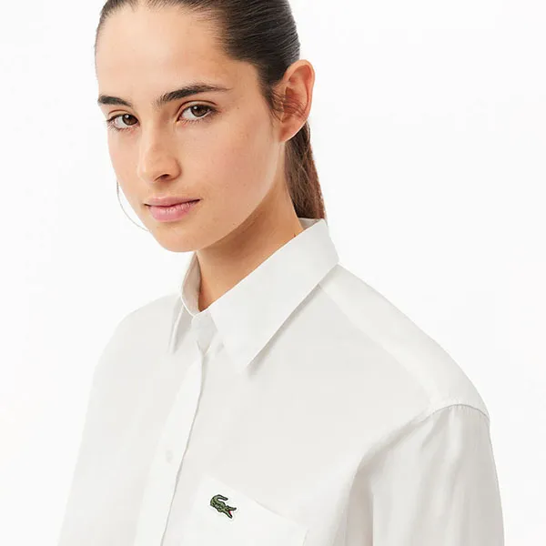 Áo Sơ Mi Nữ Lacoste Women's Oversized Poplin Shirt CF7706-70V Màu Trắng Size 38