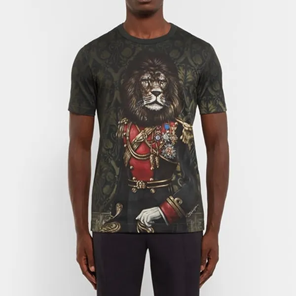Áo Thun Nam Dolce & Gabbana D&G Lion Printed Cotton Jersey T-Shirt Phối Màu Size 46