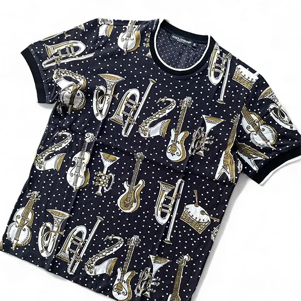 Áo Thun Nam Dolce & Gabbana D&G Musical Instrument Print T-Shirt Màu Xanh Navy Size 44