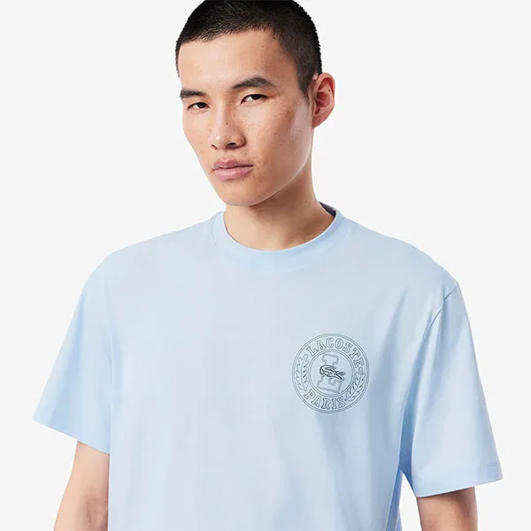 Áo Thun Nam Lacoste Men's Jersey T-Shirt Printed With Badge TH0125 T01 Màu Xanh Nhạt Size 2