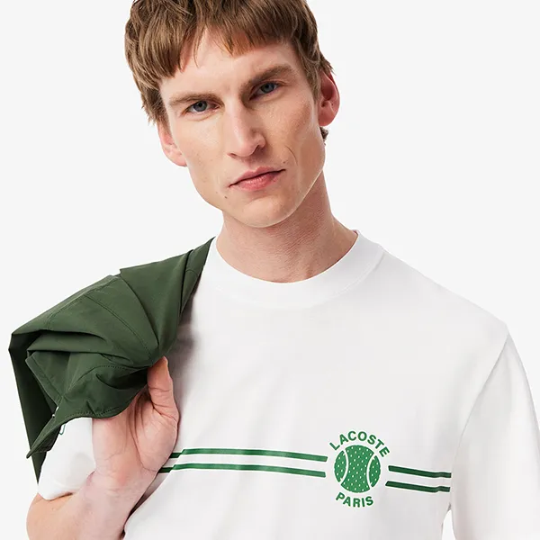 Áo Thun Nam Lacoste Printed Embroidered Cotton Jersey T-Shirt TH9694 55G 001 Màu Trắng Size 3