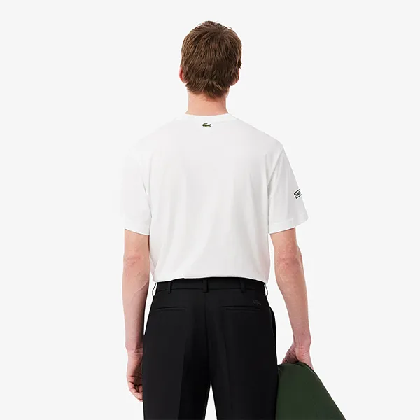 Áo Thun Nam Lacoste Printed Embroidered Cotton Jersey T-Shirt TH9694 55G 001 Màu Trắng Size 3