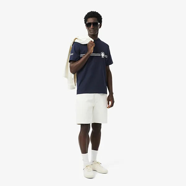 Áo Thun Nam Lacoste Printed Embroidered Cotton Jersey T-Shirt TH9694 55G 166 Màu Xanh Navy Size 3