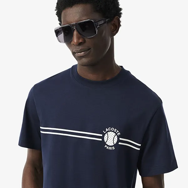 Áo Thun Nam Lacoste Printed Embroidered Cotton Jersey T-Shirt TH9694 55G 166 Màu Xanh Navy Size 3