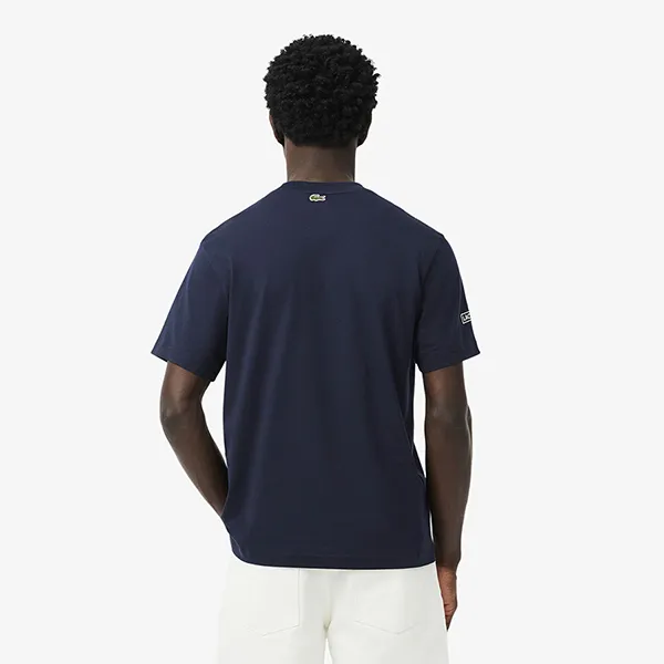 Áo Thun Nam Lacoste Printed Embroidered Cotton Jersey T-Shirt TH9694 55G 166 Màu Xanh Navy Size 3