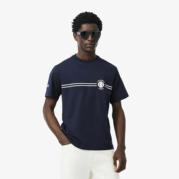 Áo Thun Nam Lacoste Printed Embroidered Cotton Jersey T-Shirt TH9694 55G 166 Màu Xanh Navy Size 3