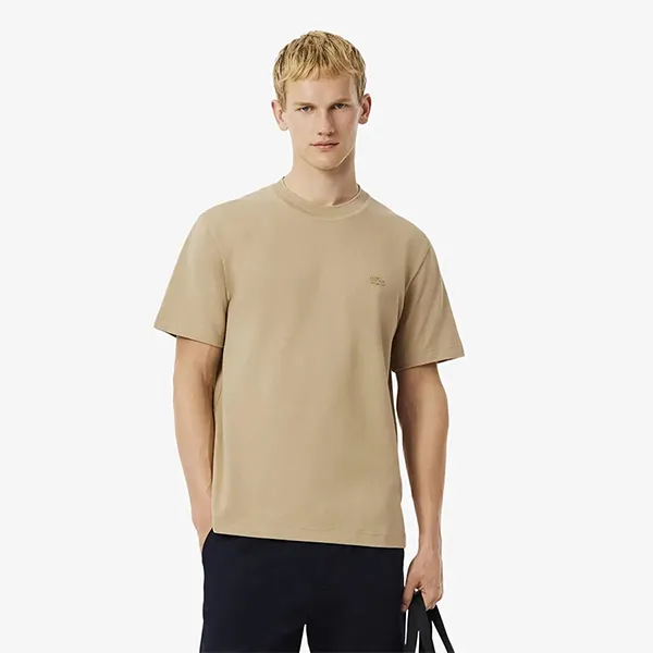 Áo Thun Nam Lacoste Ribbed Neck Petit Piqué T-Shirt Beige TH5477 51 02S Màu Be Size 4