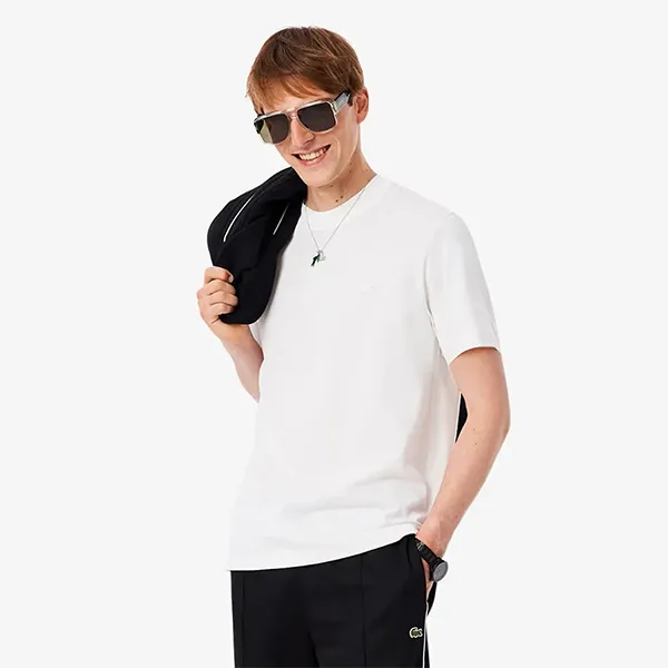 Áo Thun Nam Lacoste Ribbed Neck Petit Piqué T-Shirt White TH5477 51 70V Màu Trắng Size 3