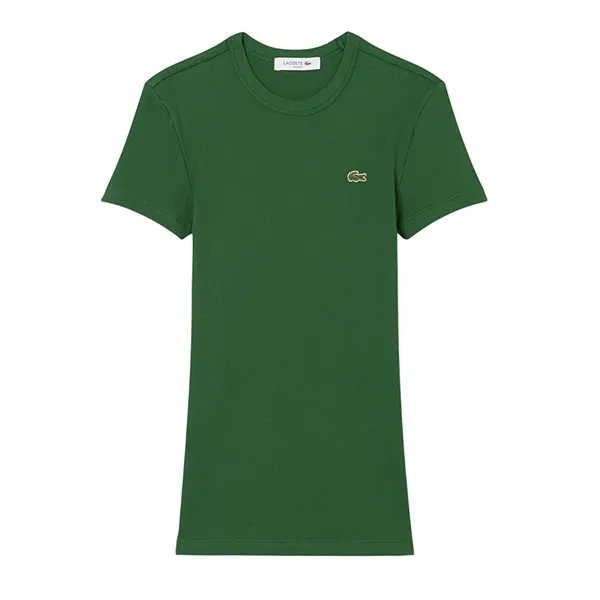 Áo Thun Nữ Lacoste Women's Slim Fit Ribbed Cotton T-Shirt TF5538 51 132 Pine Green Màu Xanh Green Size 36