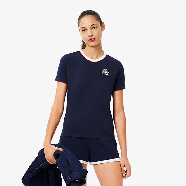 Áo Thun Nữ Lacoste Women's Ultra Dry Tennis Heritage Badge T-Shirt TF8640-51 HHW Màu Xanh Navy Size 34