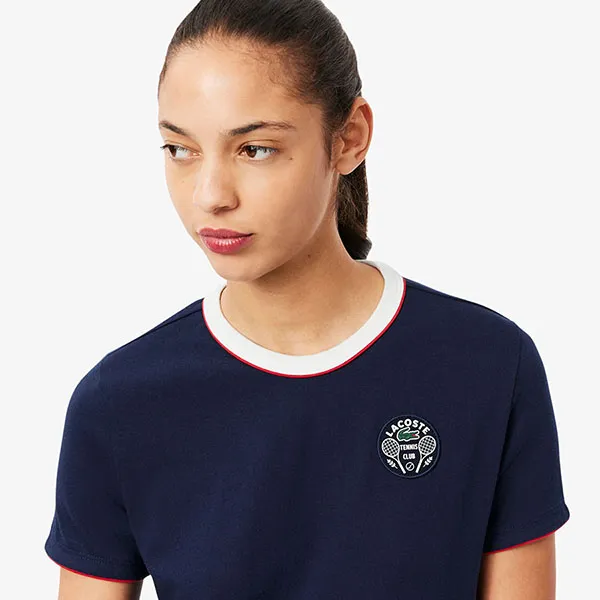 Áo Thun Nữ Lacoste Women's Ultra Dry Tennis Heritage Badge T-Shirt TF8640-51 HHW Màu Xanh Navy Size 34