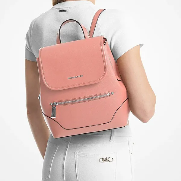 Balo Nữ Michael Kors MK Harrison Medium Backpack In Saffiano Leather 30S3S8HB2L Màu Hồng