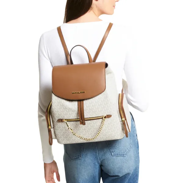 Balo Nữ Michael Kors MK Jet Set Large Logo Backpack Brown/Acorn 35T1GTTB3B Màu Nâu Trắng