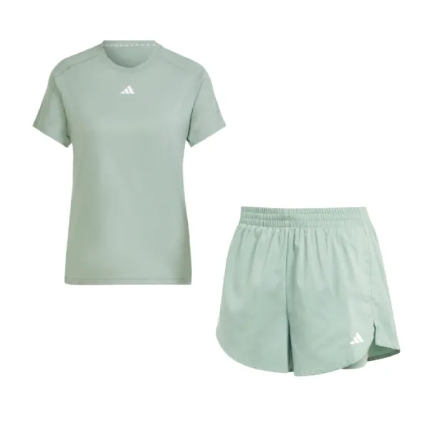 Bộ Quần Áo Cộc Tay Nữ Adidas Minimal Branding Train Essentials Aeroready Green JC9531/JN1364 Màu Xanh Size M