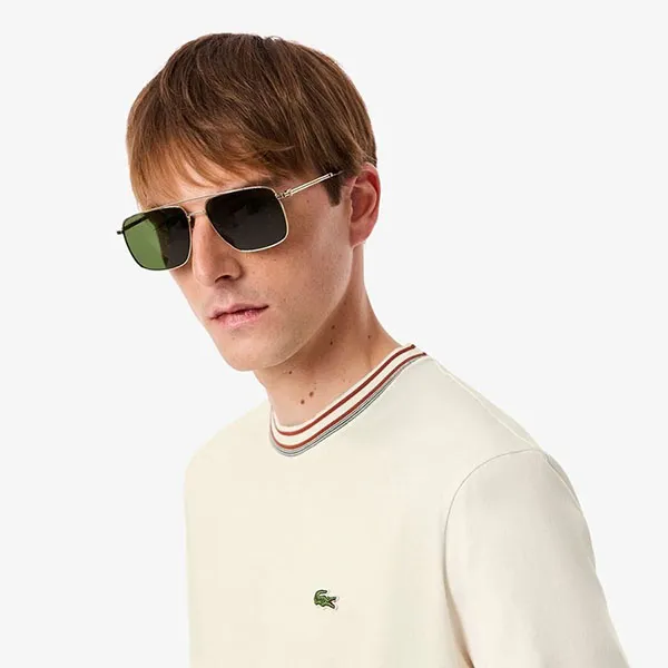 Áo Thun Nam Lacoste French Made Stripe Neck T-Shirt Classic TH5455 10 XFJ Màu Trắng Kem Size 4