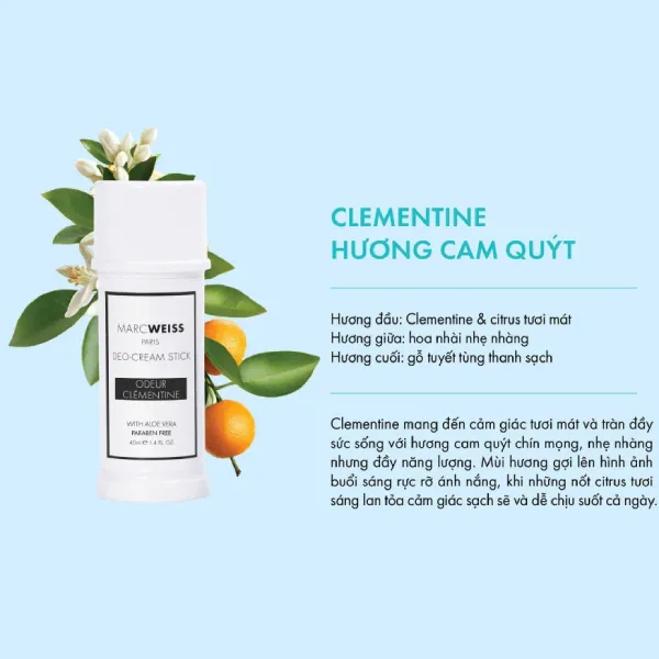 Combo 2 Thanh Khử Mùi Hương Nước Hoa Ngăn Mồ Hôi Marcweiss Paris Deo-Cream Stick Clementine (40ml x 2)