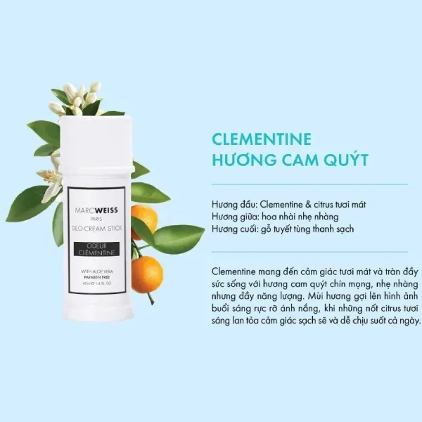 Combo 4 Thanh Khử Mùi Hương Nước Hoa Ngăn Mồ Hôi Marcweiss Paris Deo-Cream Stick Clementine (40ml x 4)