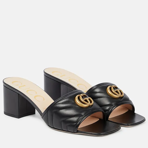 Dép Cao Gót Nữ Gucci GG Matelassé Leather Mules Màu Đen Size 35