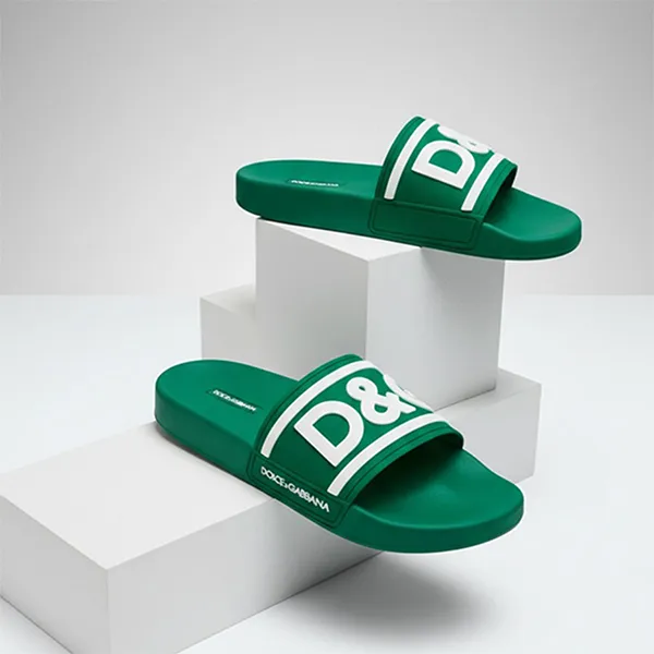 Dép Dolce & Gabbana D&G Slippers With Green Lettering CS2072AQ8588B605 Màu Xanh Lá Size 40