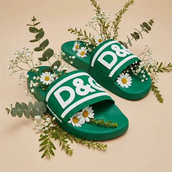 Dép Dolce & Gabbana D&G Slippers With Green Lettering CS2072AQ8588B605 Màu Xanh Lá Size 40