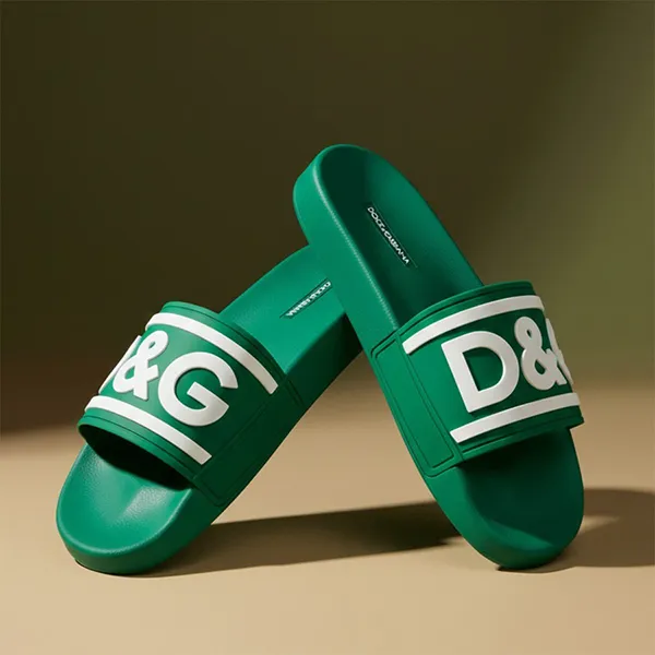 Dép Dolce & Gabbana D&G Slippers With Green Lettering CS2072AQ8588B605 Màu Xanh Lá Size 40