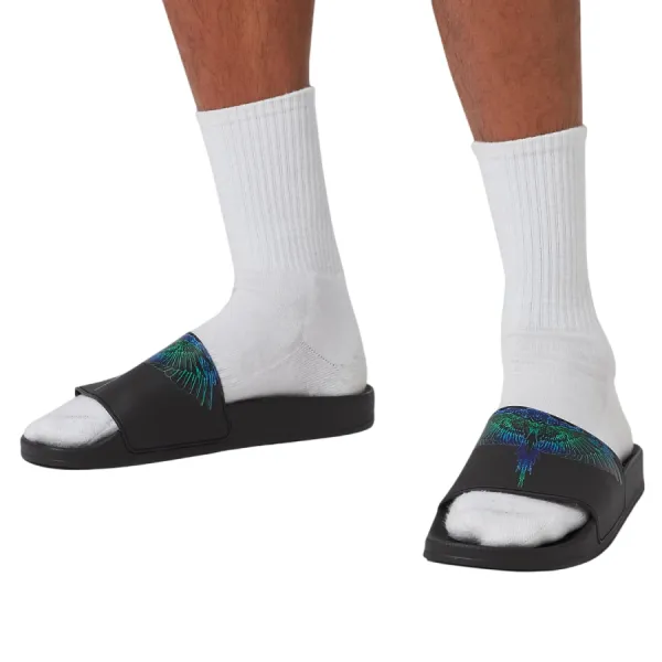 Dép Nam Marcelo Burlon Wings Printed Slides In Rubber 260680 Màu Đen Size 40