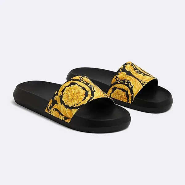 Dép Nam Versace Barocco Slides In Black Dark Yellow 1008734 Màu Đen Vàng Size 40
