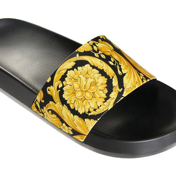 Dép Nam Versace Barocco Slides In Black Dark Yellow 1008734 Màu Đen Vàng Size 40