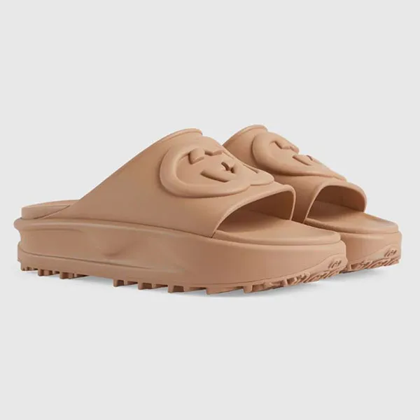 Dép Unisex Gucci GG Slides 44 Màu Nâu Be Size 40