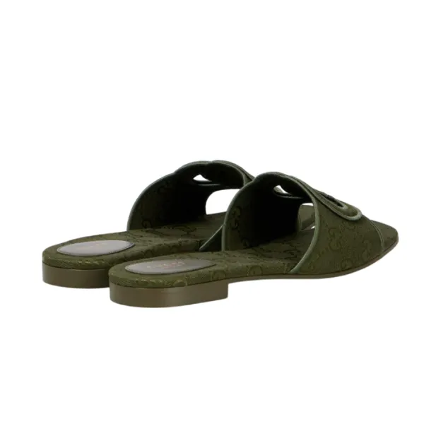 Dép Nữ Gucci Interlocking G GG Canvas Slides Màu Xanh Green Size 36.5